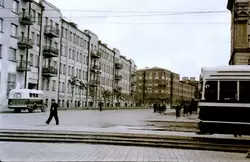 Иваново: улица, трамвай и автобус, около 1962 г.