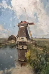 «В месяц июль» Поль Жозеф Константин Габриэль — на картине даже два изображения: мельница, небо и трава и их отражение