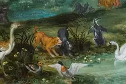 Искушение в Эдеме — Брейгель специализировался на картинах с изображением райских животных, которых доставляли в Европу путешественники