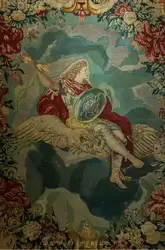Воздух (Франция 1683–1690) изображает короля Людовика XIV, в образе Юпитера в античных одеждах, сидящего на орле среди облаков, он держит щит с головой медузы Горгоны в левой руке и молнию в правой