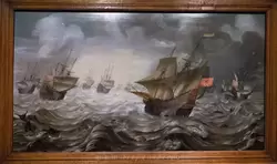 «Корабль Ост-Индской компании «Амстердам» вместе с несколькими военными голландскими кораблями в море» Ханс Сейвери Старший (<span lang=nl>Hans Savery de Oude</span>)