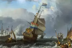 «Возвращение корабля «Голландия» в Ландсдип около Хайсдяйне 3 ноября 1665» Людольф Бакхёйзен (<span lang=en>Ludolf Bakhuizen</span>)