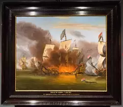 «Поджог корабля «Роял Джеймс» брандером во время битвы у Солебея» Виллем ван де Велде Младший (брандер — судно, используемое для поджога вражеского корабля)