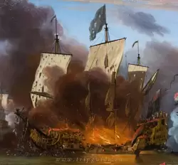 «Поджог корабля «Роял Джеймс» брандером во время битвы у Солебея» Виллем ван де Велде Младший