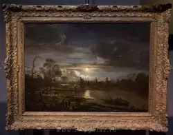 «Речной пейзаж ночью с лодкой на буксире» Арт ван дер Ниер (<span lang=nl>Aert van der Neer</span>)