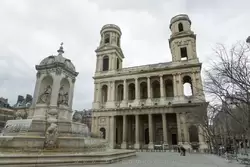 Фонтан и церковь Сен-Сюльпис в Париже