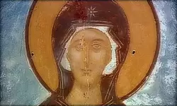Ферапонтов монастырь, Богоматерь с младенцем на престоле (фрагмент)